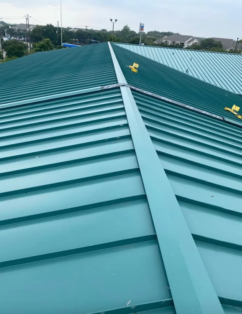 Green commercial metal roof ridge and valley for Metal Roof Repair in Edison